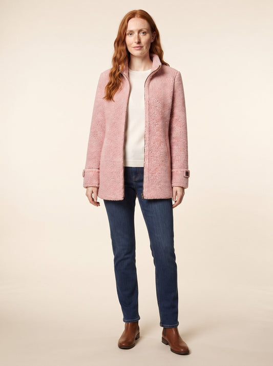 Women's Teddy Fleece Jacket – Pink – on model