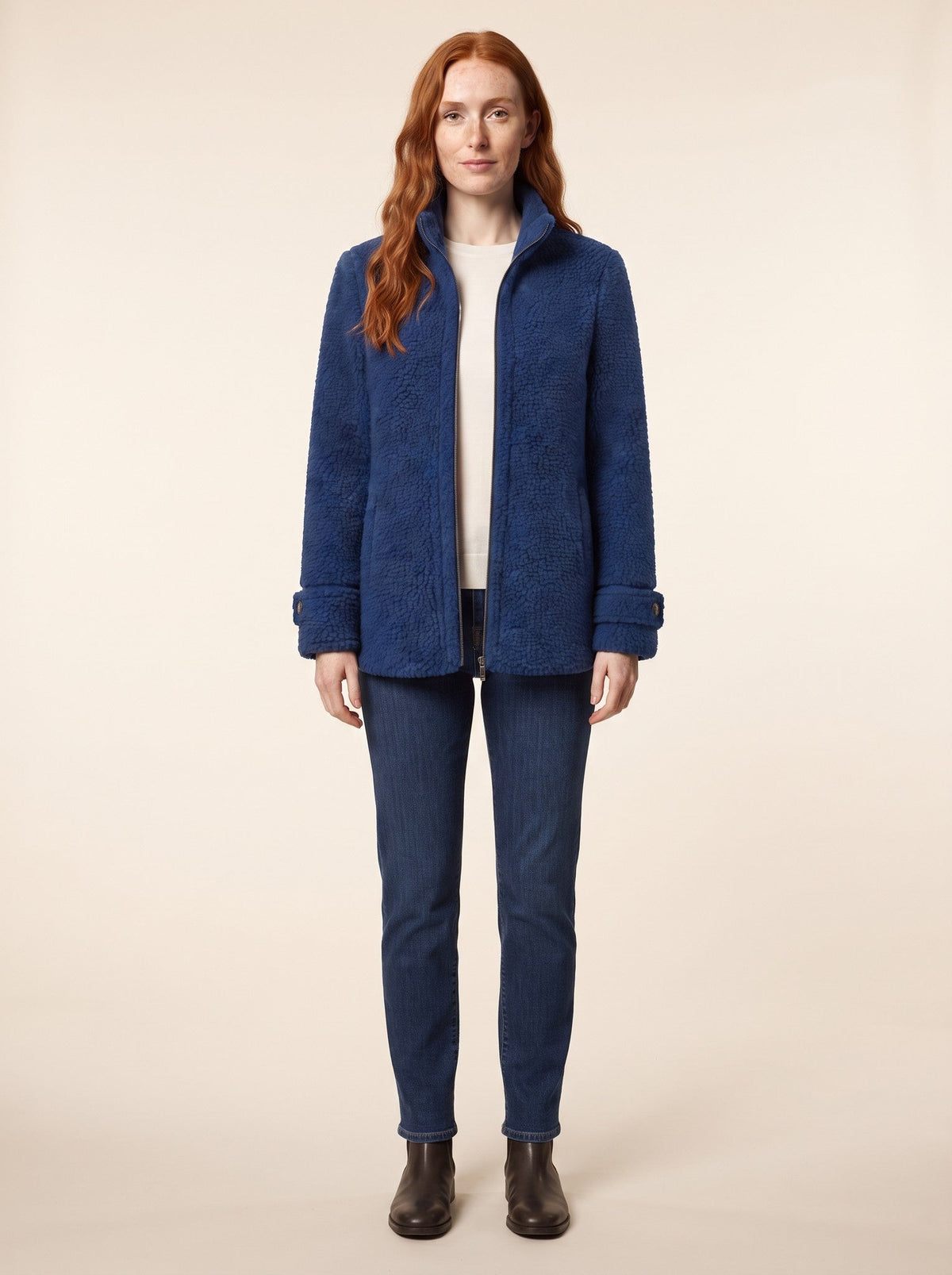 Women's Teddy Fleece Jacket – Royal Blue – on model