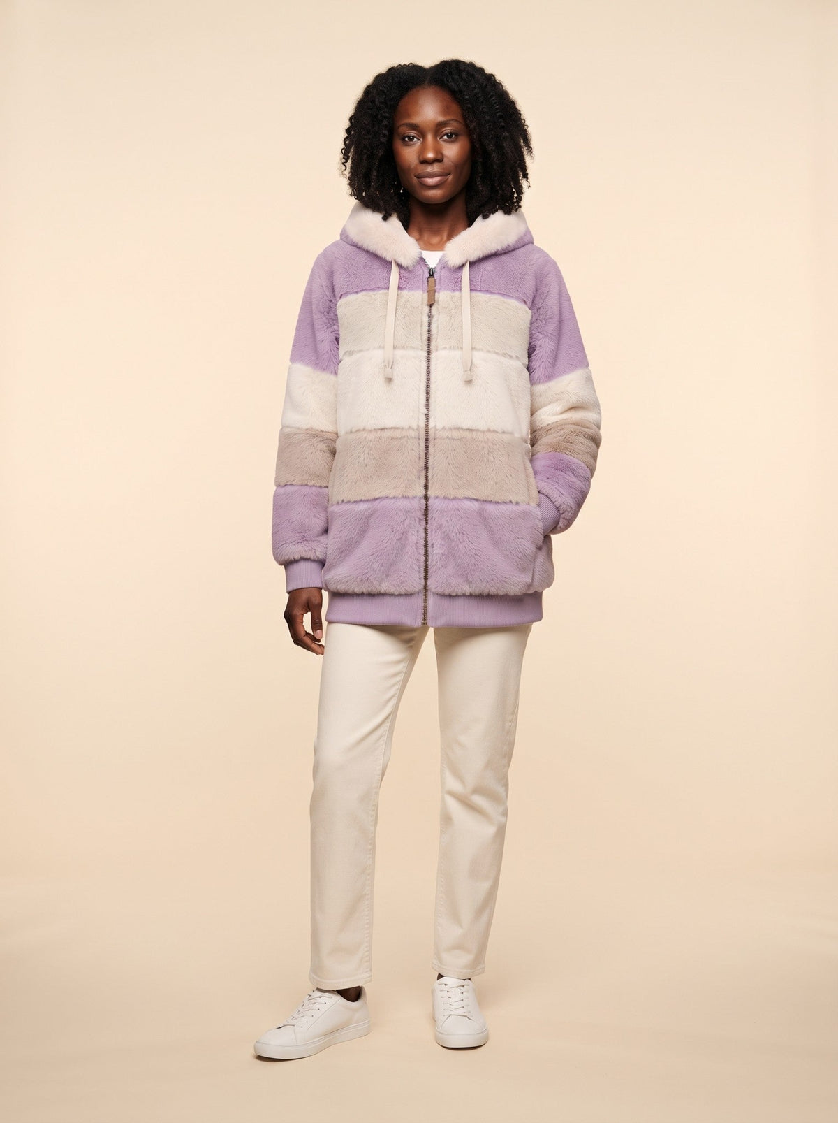 Women's Colour Block Teddy Fleece Jacket – Lilac – on model