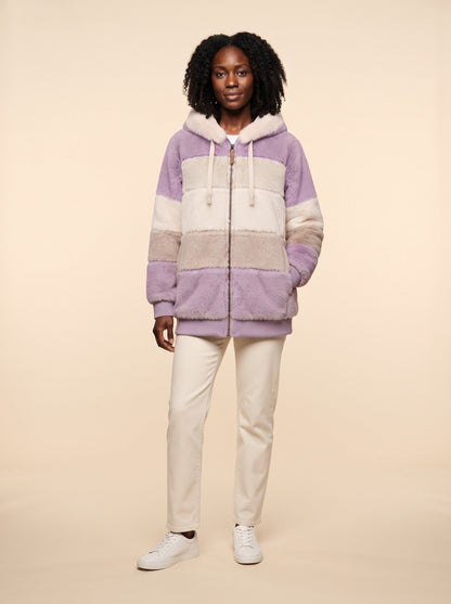 Women's Colour Block Teddy Fleece Jacket – Lilac – on model