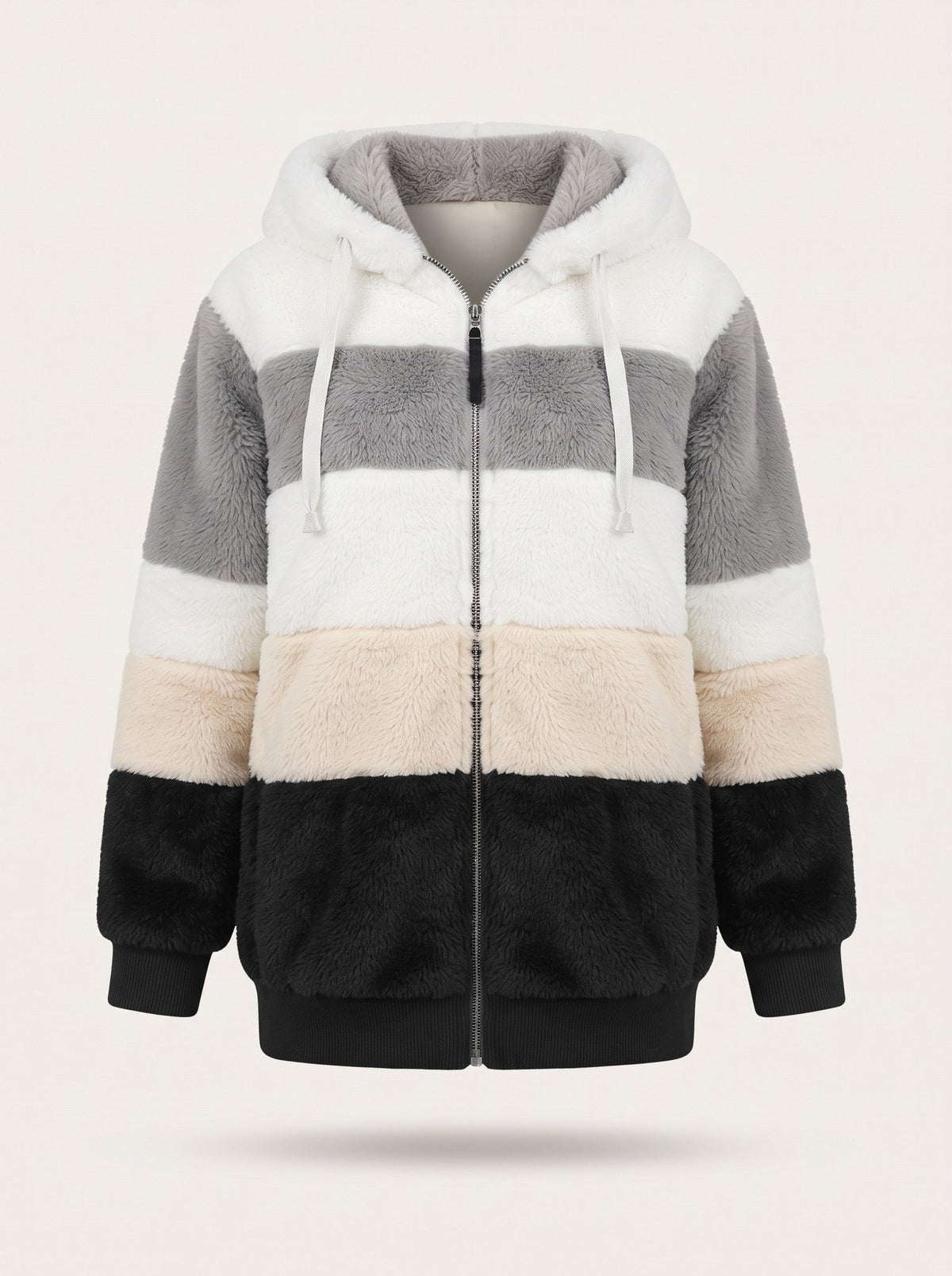 Women's Colour Block Teddy Fleece Jacket – Black – packshot