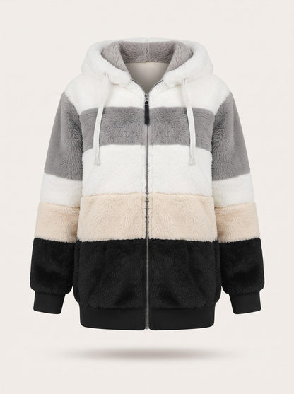 Women's Colour Block Teddy Fleece Jacket – Black – packshot