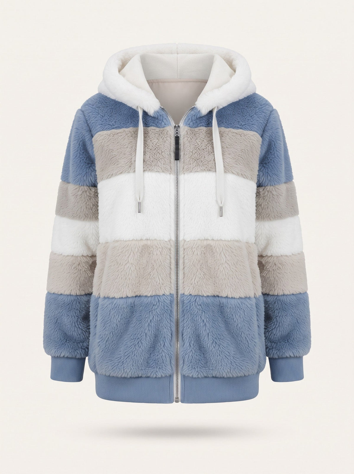 Women's Colour Block Teddy Fleece Jacket – Blue & White – packshot