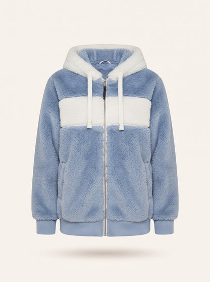 Women's Colour Block Teddy Fleece Jacket – Blue – packshot