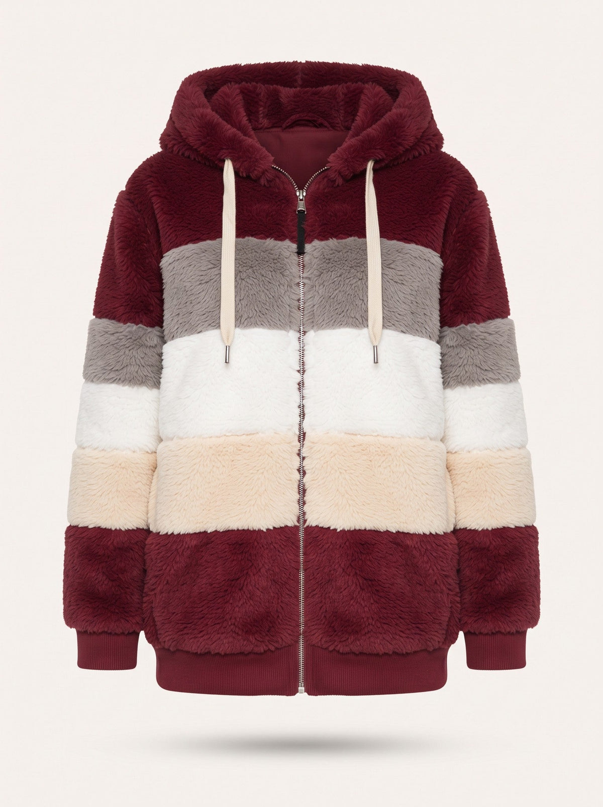 Women's Colour Block Teddy Fleece Jacket – Burgundy – packshot