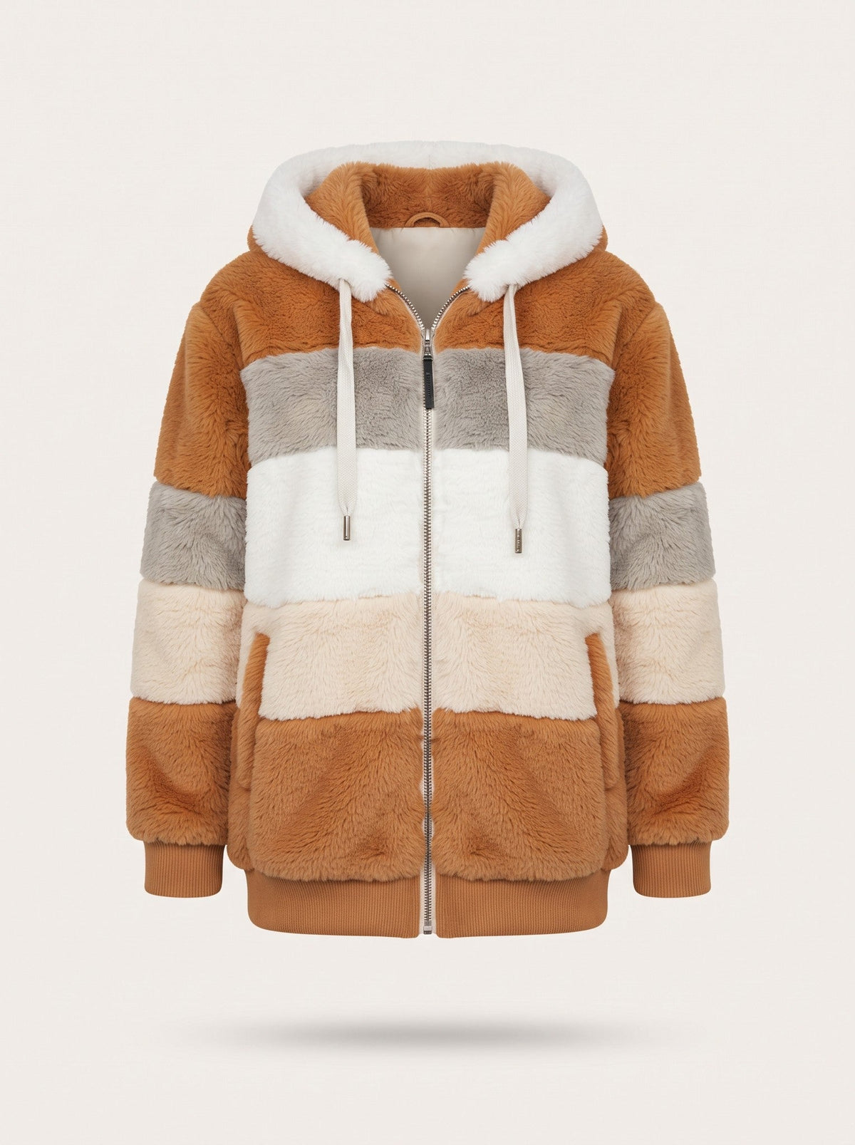Women's Colour Block Teddy Fleece Jacket – Caramel – packshot