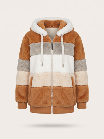 Women's Colour Block Teddy Fleece Jacket – Caramel – packshot