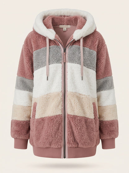 Women's Colour Block Teddy Fleece Jacket – Dusty Pink – packshot