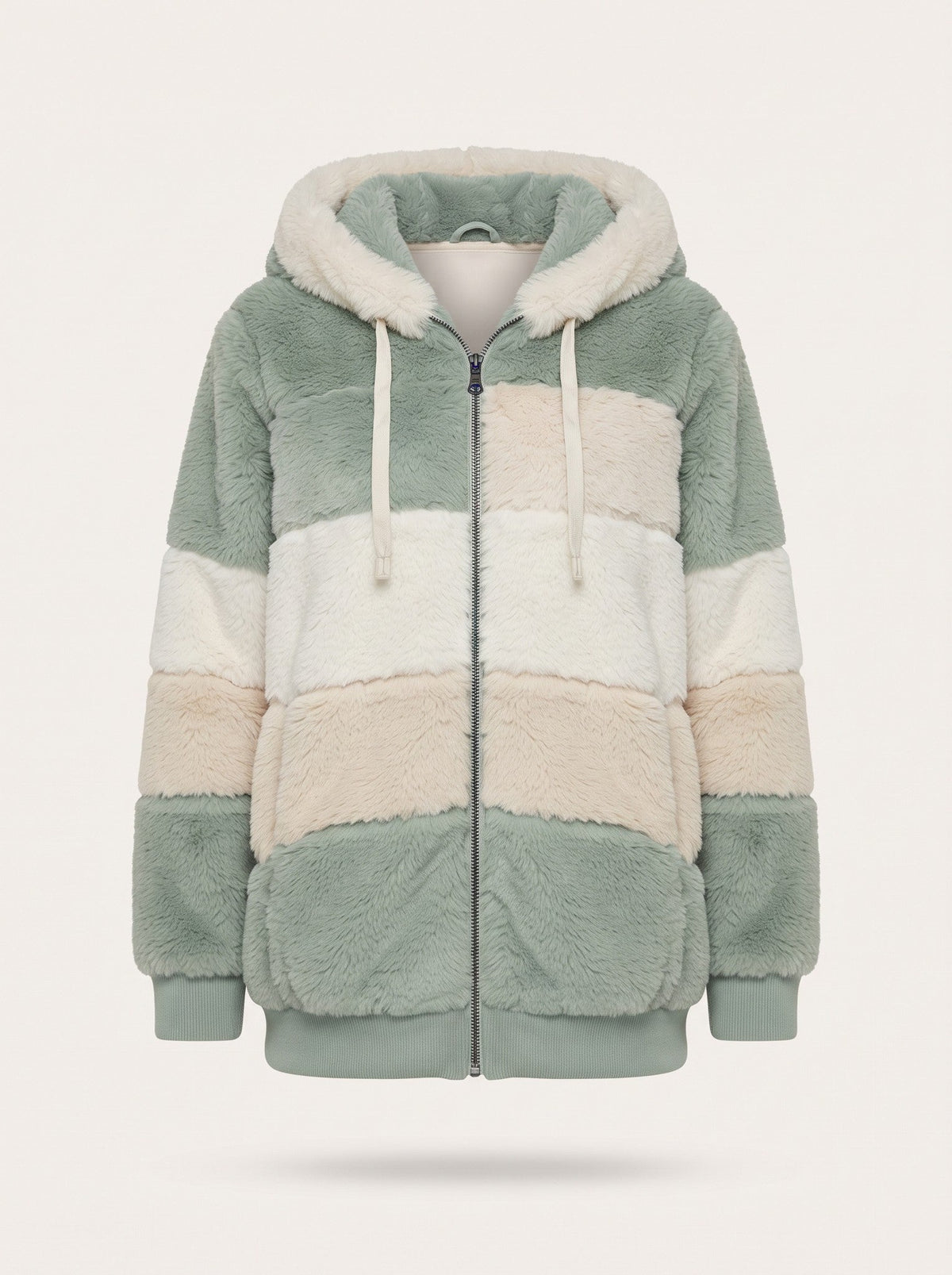 Women's Colour Block Teddy Fleece Jacket – Green – packshot