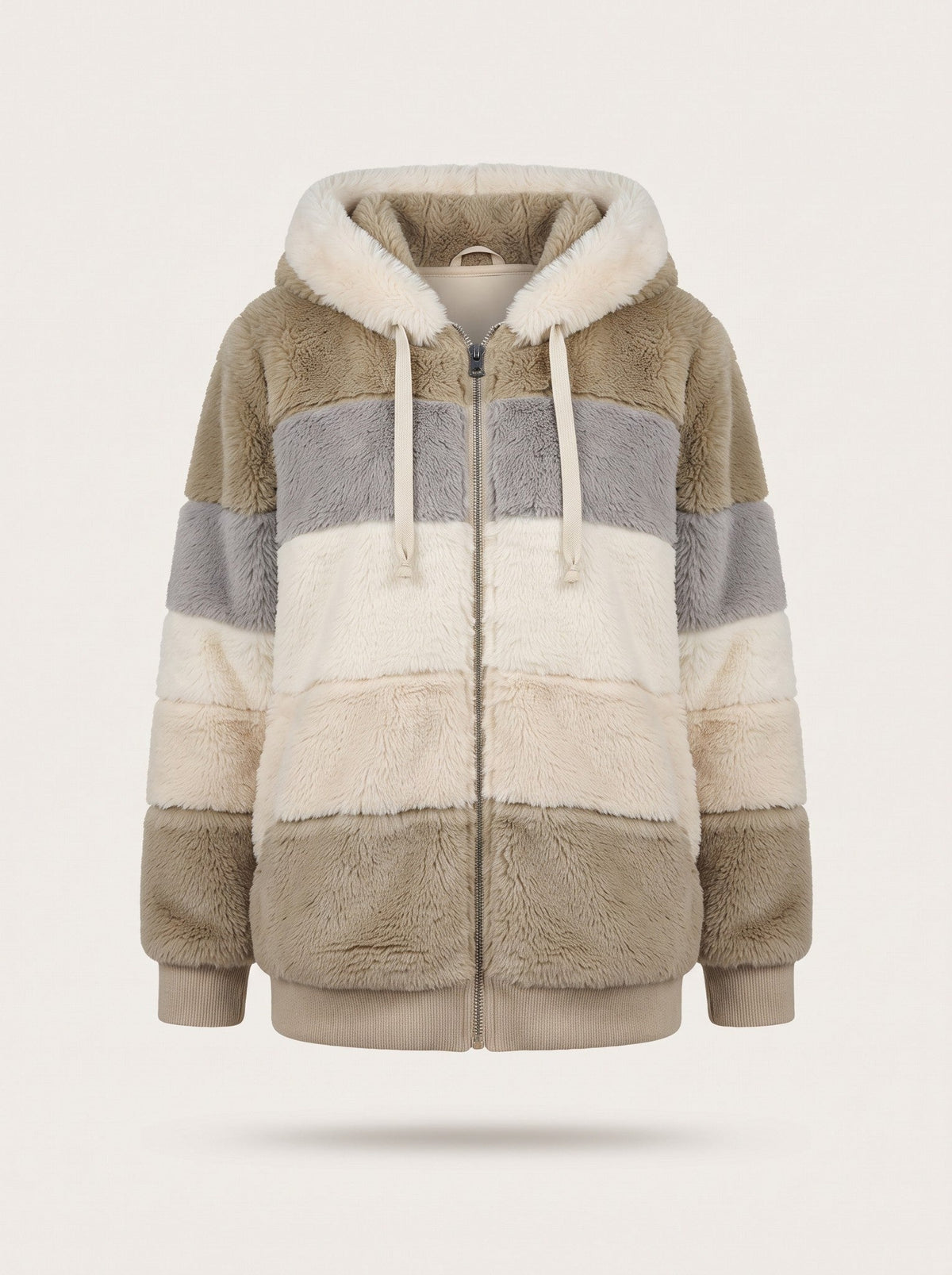 Women's Colour Block Teddy Fleece Jacket – Khaki – packshot
