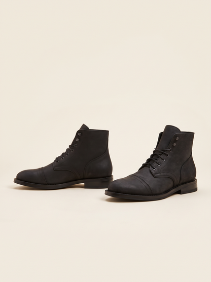 Cap-Toe Lace-Up Boots – Black – product view