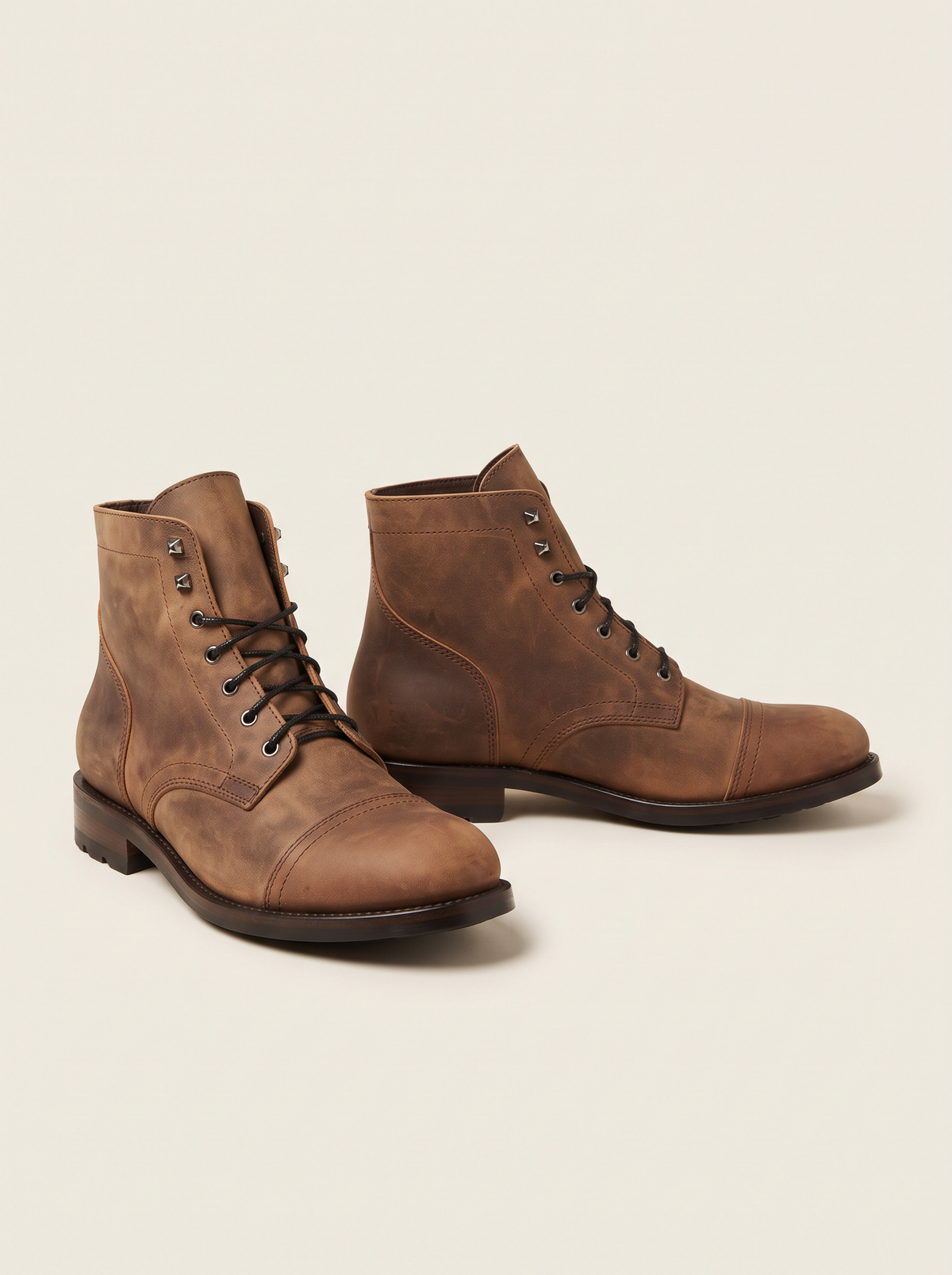 Cap-Toe Lace-Up Boots – Brown – product view
