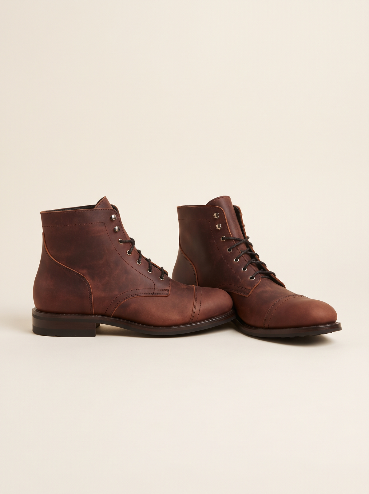 Cap-Toe Lace-Up Boots – Mahogany – product view