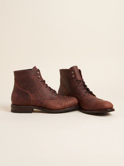 Cap-Toe Lace-Up Boots – Mahogany – product view