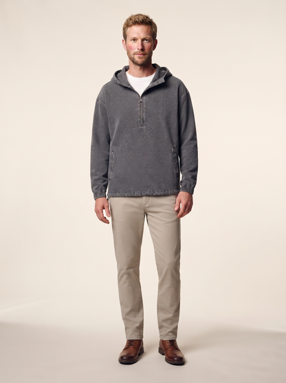 Washed Cotton Half-Zip Pullover – Grey – on model