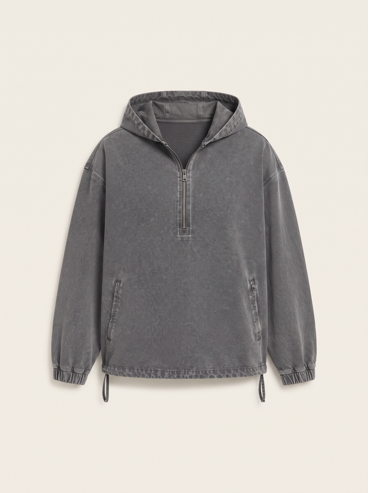 Washed Cotton Half-Zip Pullover – Grey – product view