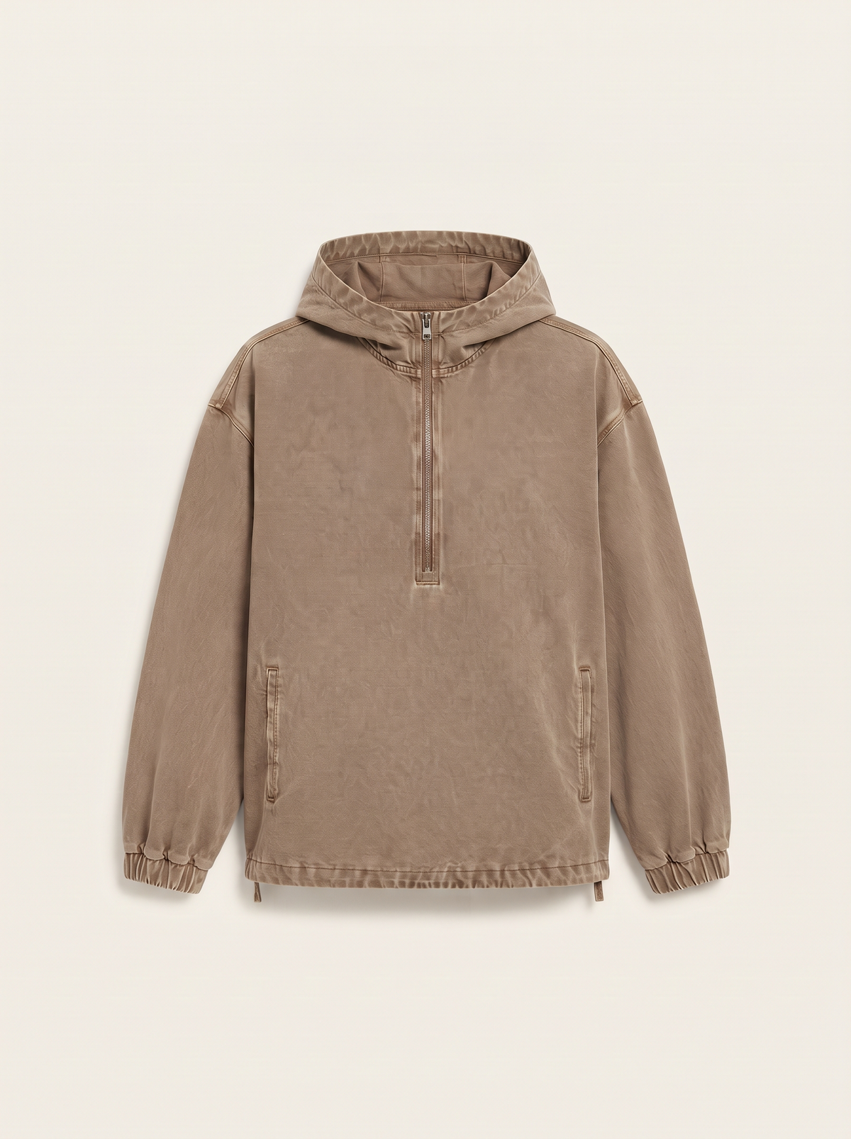 Washed Cotton Half-Zip Pullover – Khaki – product view