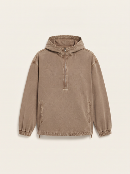 Washed Cotton Half-Zip Pullover – Khaki – product view