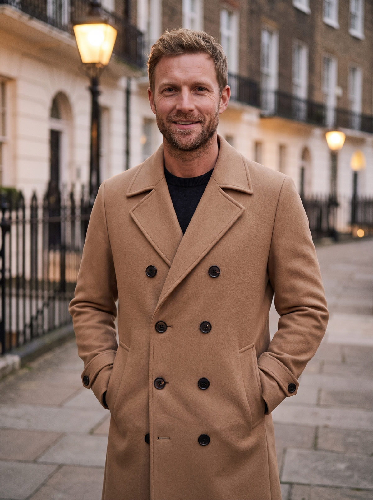 Double-Breasted Wool-Look Overcoat – Khaki – evening square