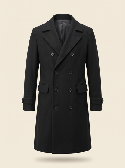 Double-Breasted Wool-Look Overcoat – Black – product view