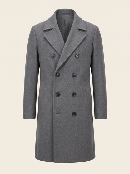 Double-Breasted Wool-Look Overcoat – Grey – product view