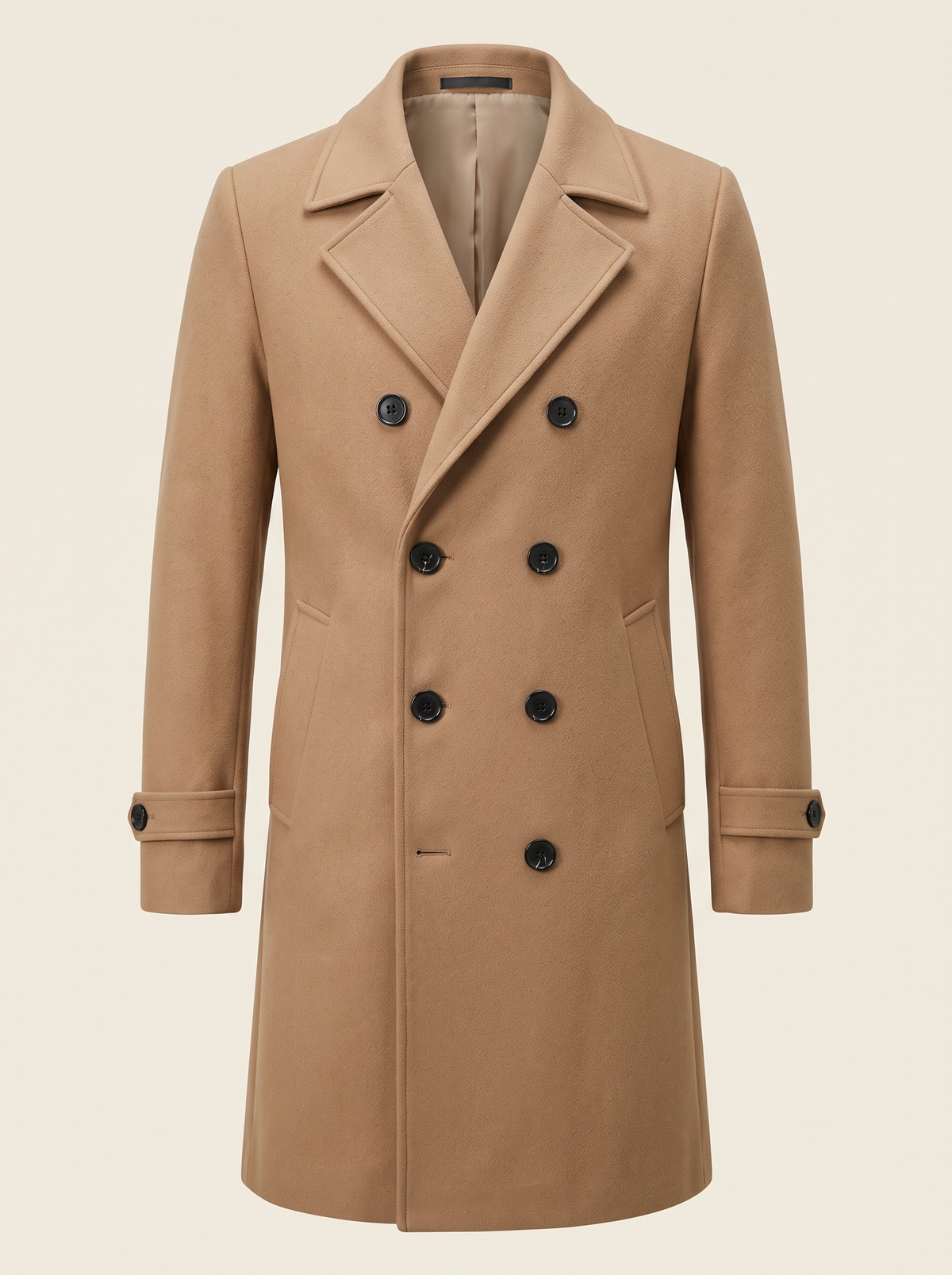 Double-Breasted Wool-Look Overcoat – Khaki – product view
