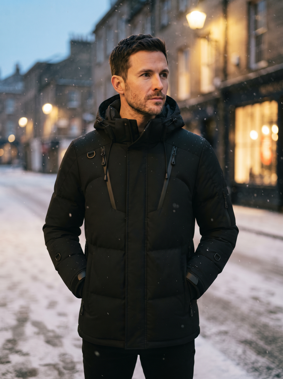 Hooded Duck Down Parka – Black – lifestyle
