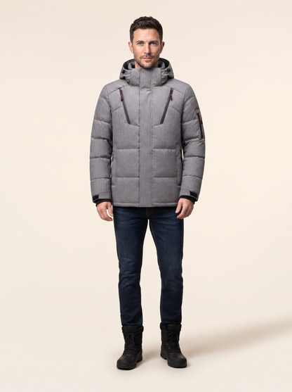 Hooded Duck Down Parka – Grey – on model