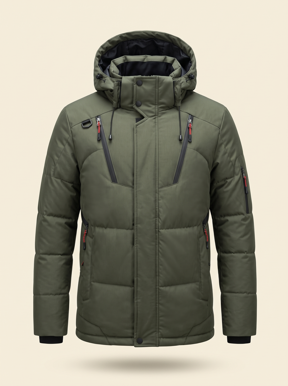 Hooded Duck Down Parka – Army Green – product view