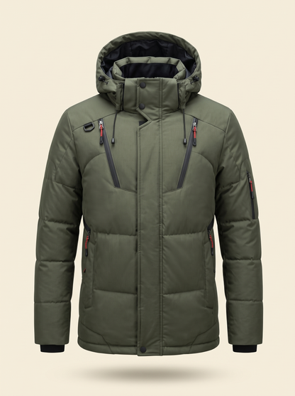 Hooded Duck Down Parka – Army Green – product view
