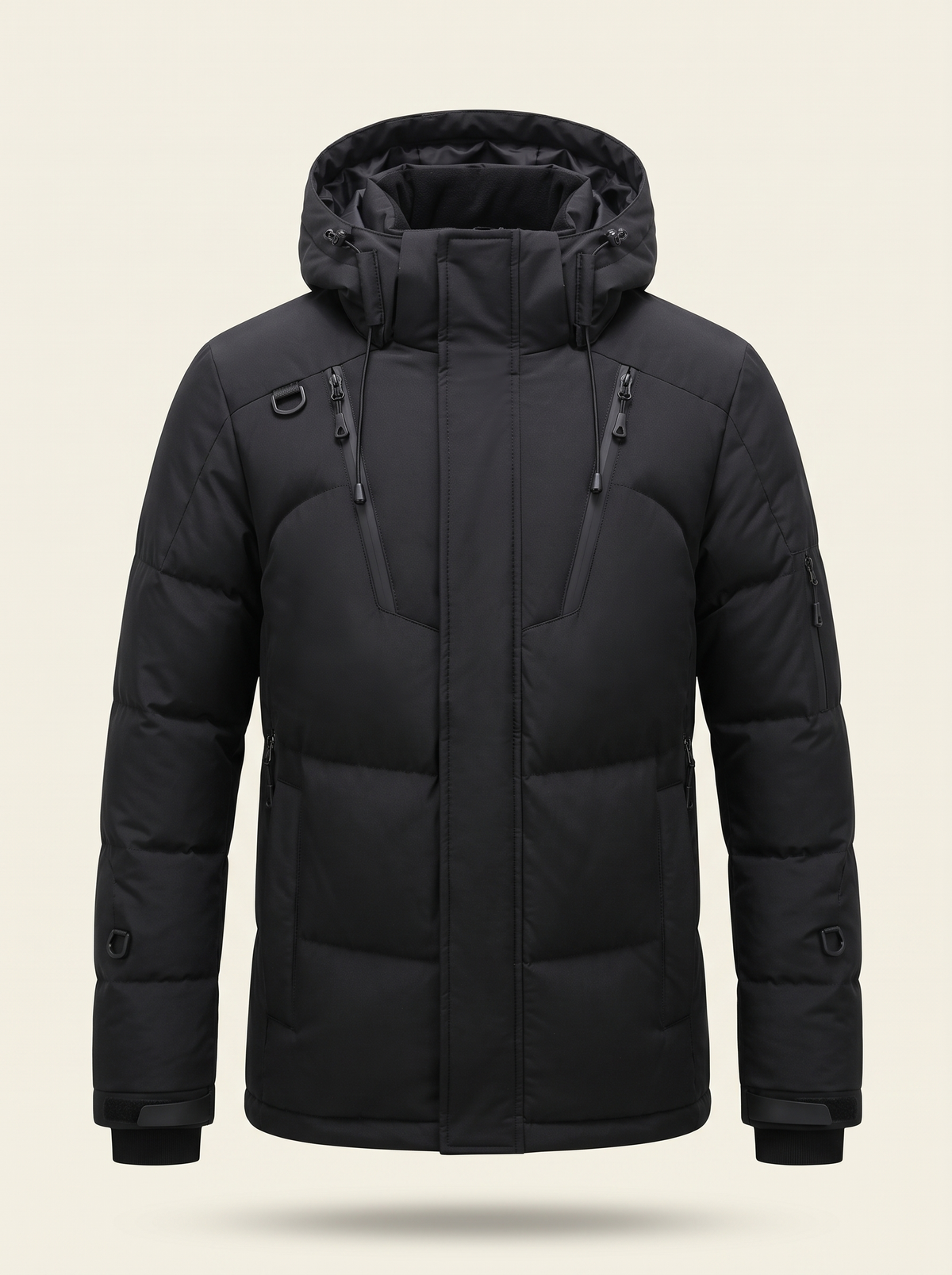 Hooded Duck Down Parka – Black – product view