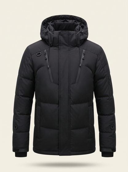 Hooded Duck Down Parka – Black – product view