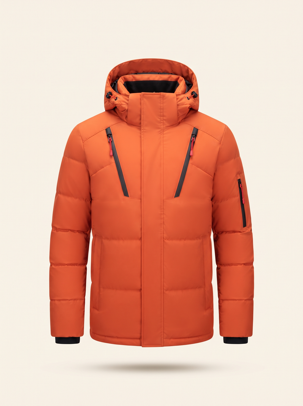 Hooded Duck Down Parka – Orange – product view