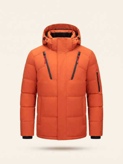 Hooded Duck Down Parka – Orange – product view