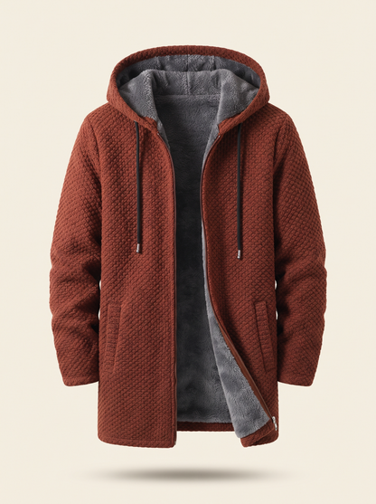 Fleece-Lined Hooded Knit Jacket – Brown – product view