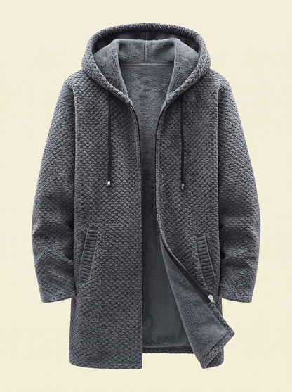 Fleece-Lined Hooded Knit Jacket – Grey – product view