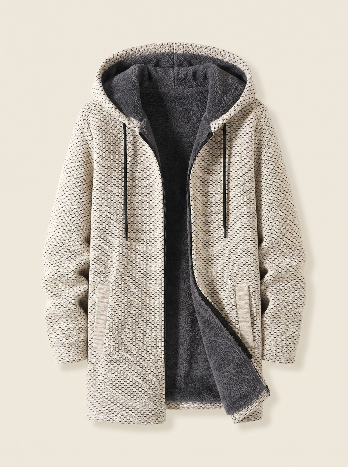 Fleece-Lined Hooded Knit Jacket – Off-White – product view