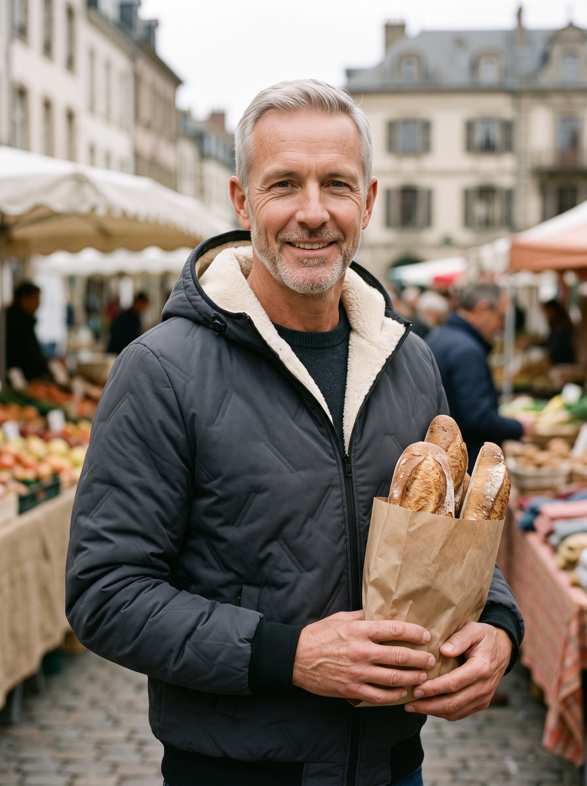 Fleece-Lined Hooded Quilted Jacket – Grey – weekend market