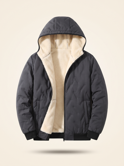 Fleece-Lined Hooded Quilted Jacket – Grey – product view