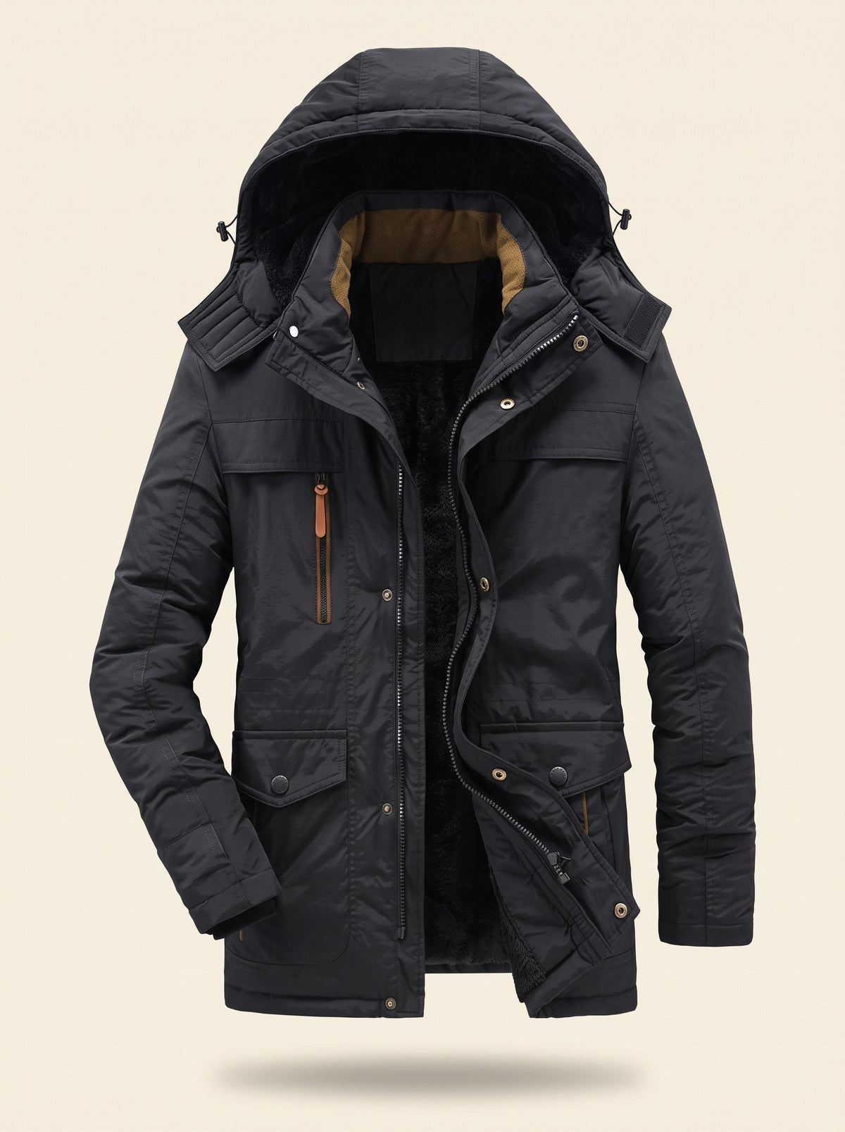 Men's Fleece-Lined Parka Jacket – Black – packshot