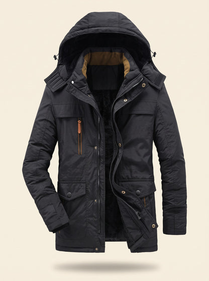 Men's Fleece-Lined Parka Jacket – Black – packshot
