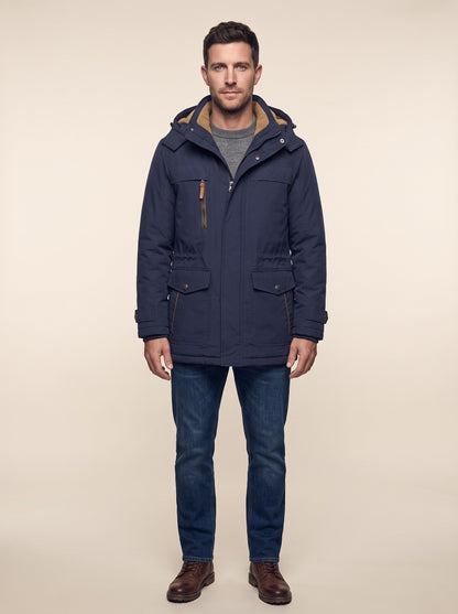 Men's Fleece-Lined Parka Jacket – Blue – on model