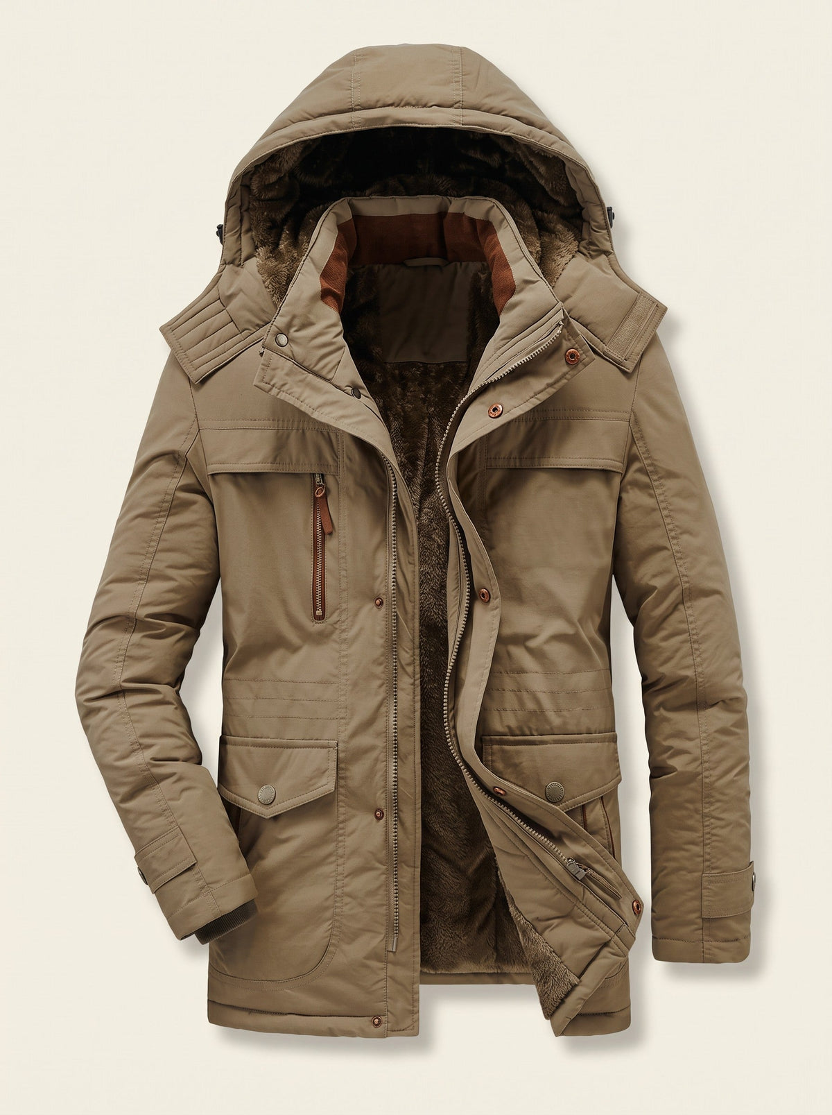 Men's Fleece-Lined Parka Jacket – Brown – packshot