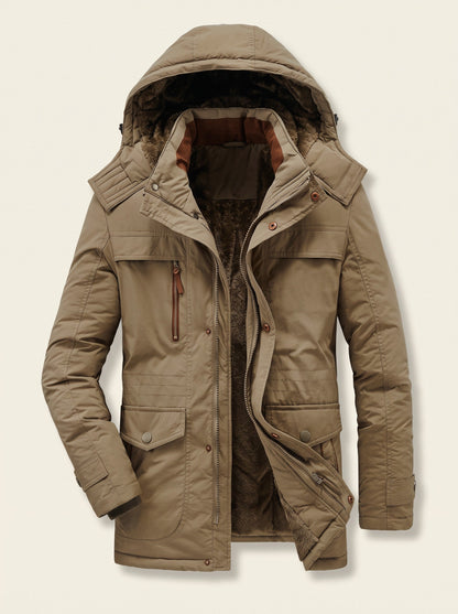 Men's Fleece-Lined Parka Jacket – Brown – packshot