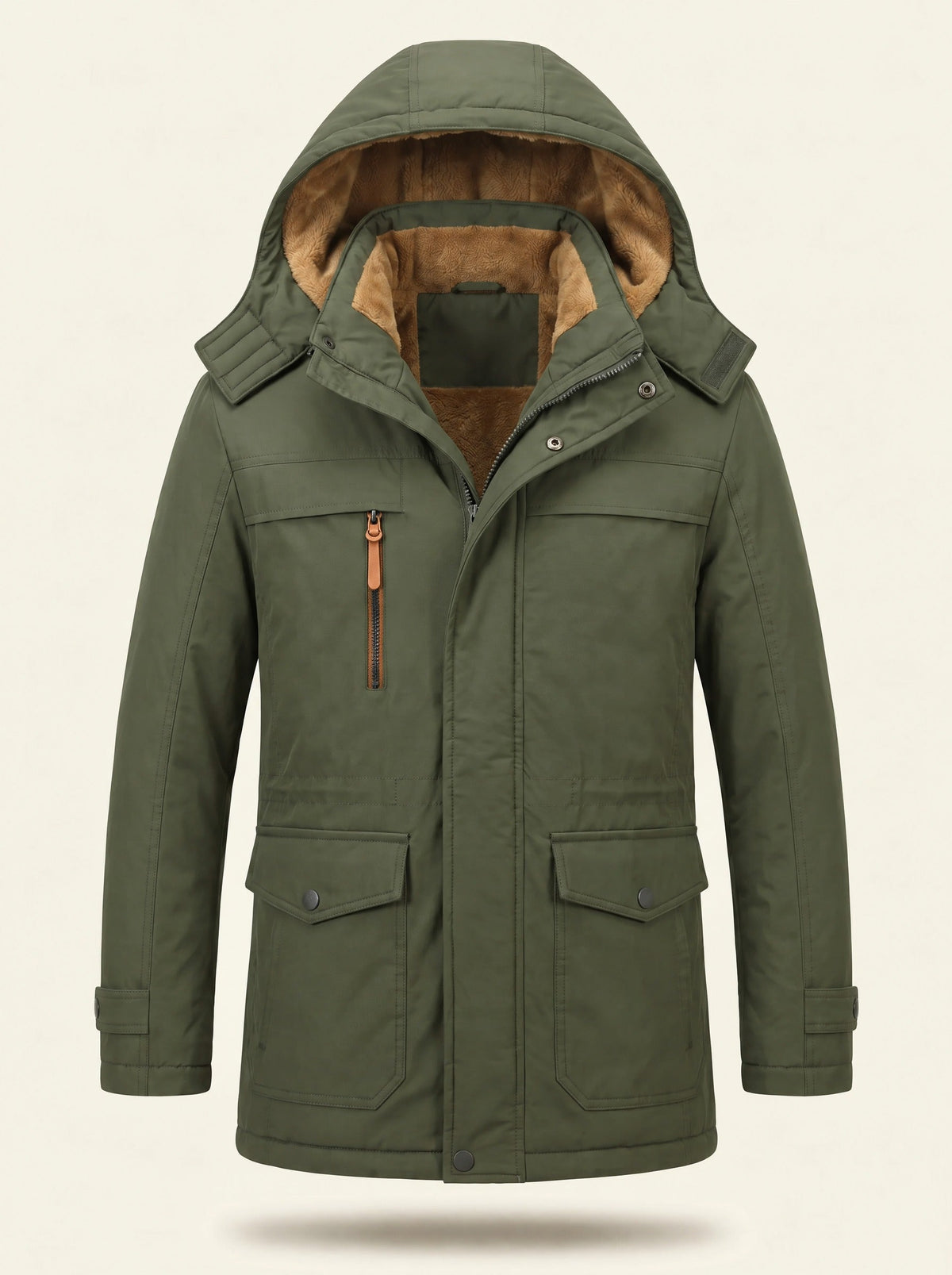 Men's Fleece-Lined Parka Jacket – Green – packshot
