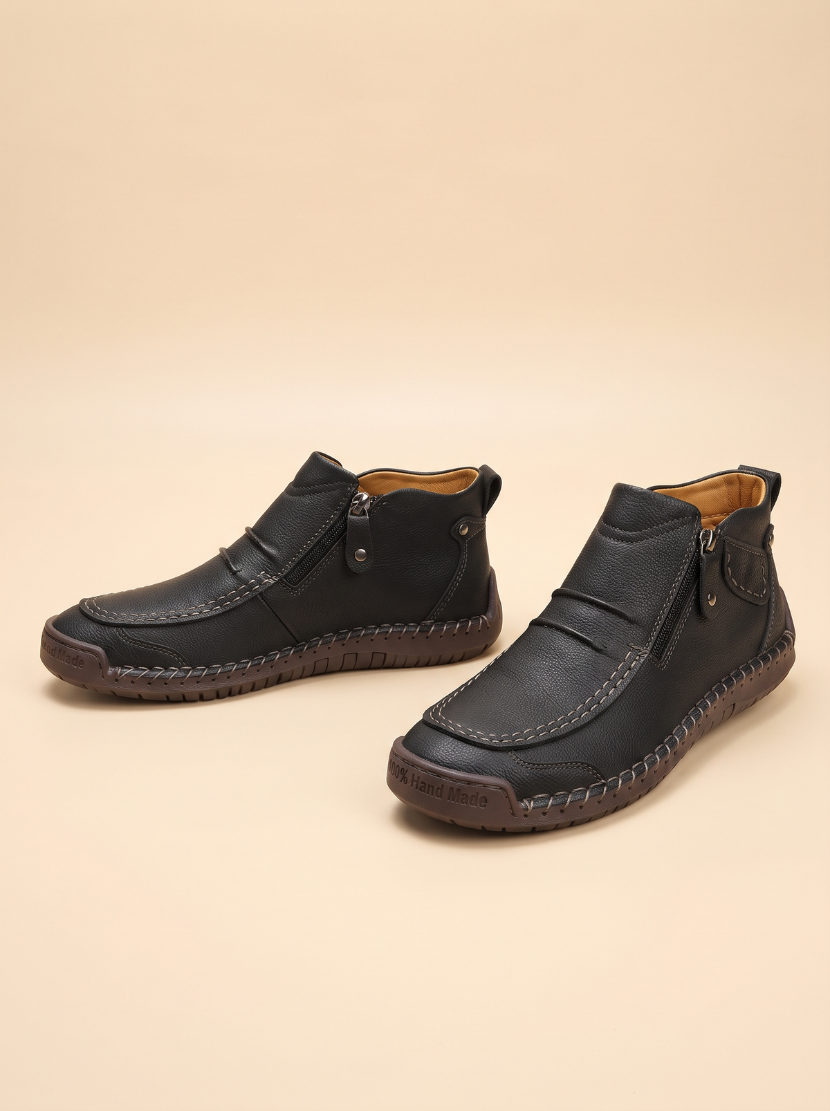Hand-Stitched Zip Ankle Boots – Black – product view
