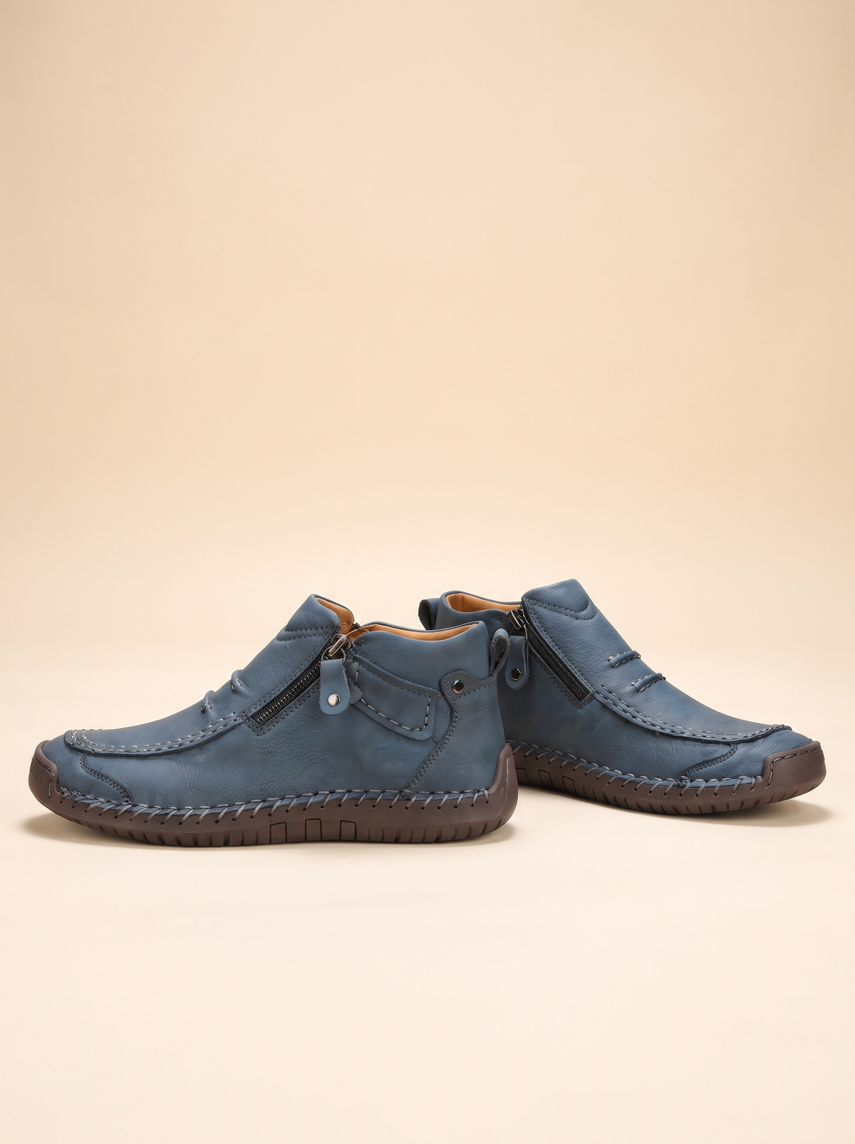 Hand-Stitched Zip Ankle Boots – Blue – product view