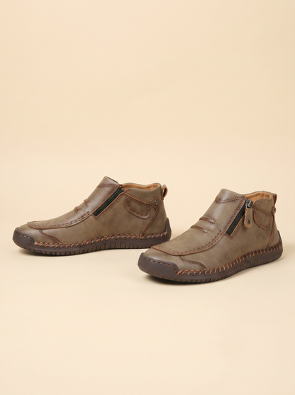 Hand-Stitched Zip Ankle Boots – Khaki – product view