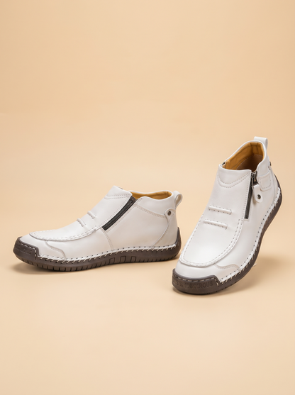 Hand-Stitched Zip Ankle Boots – White – product view