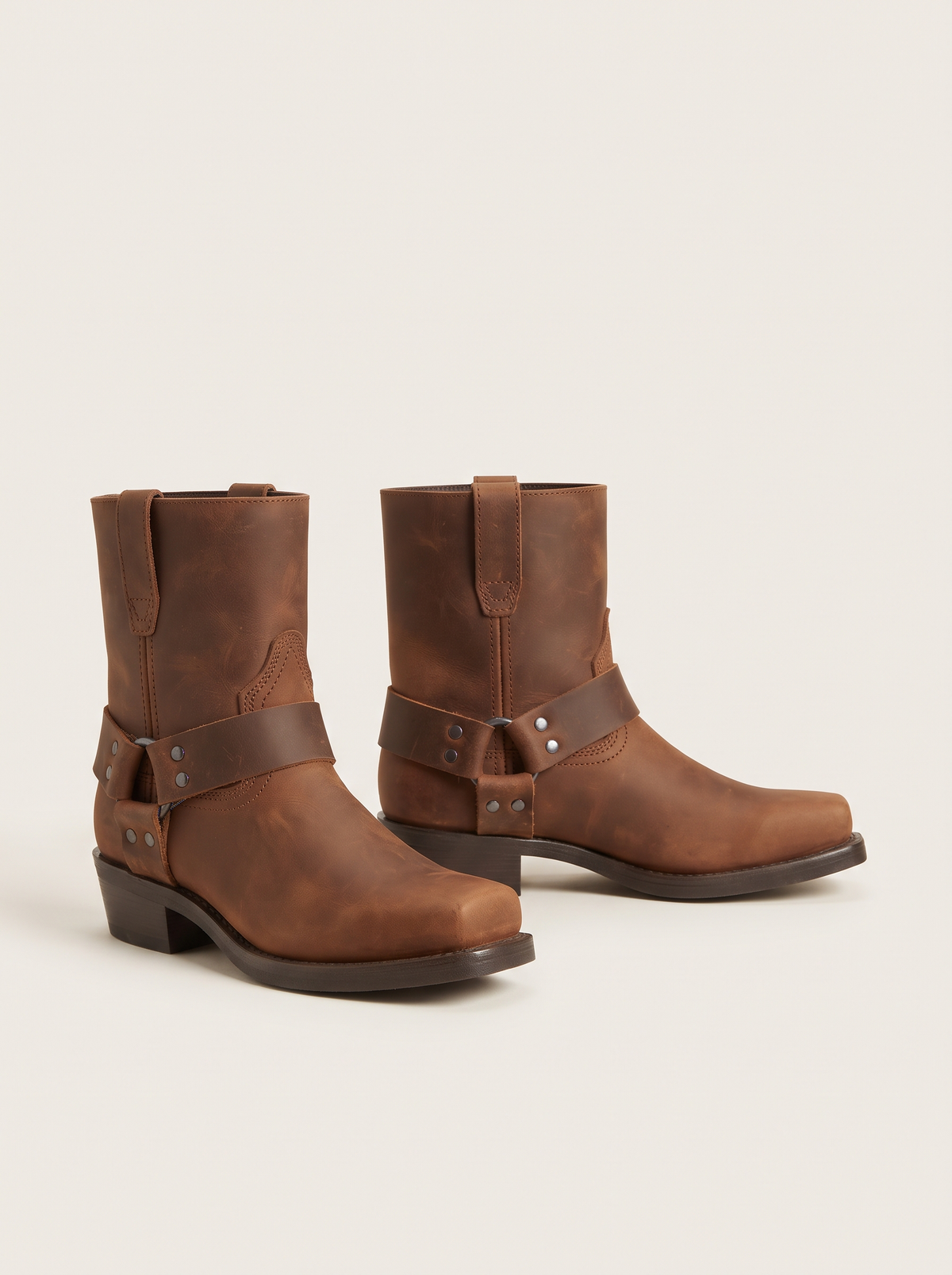 Square-Toe Harness Boots – Brown – product view